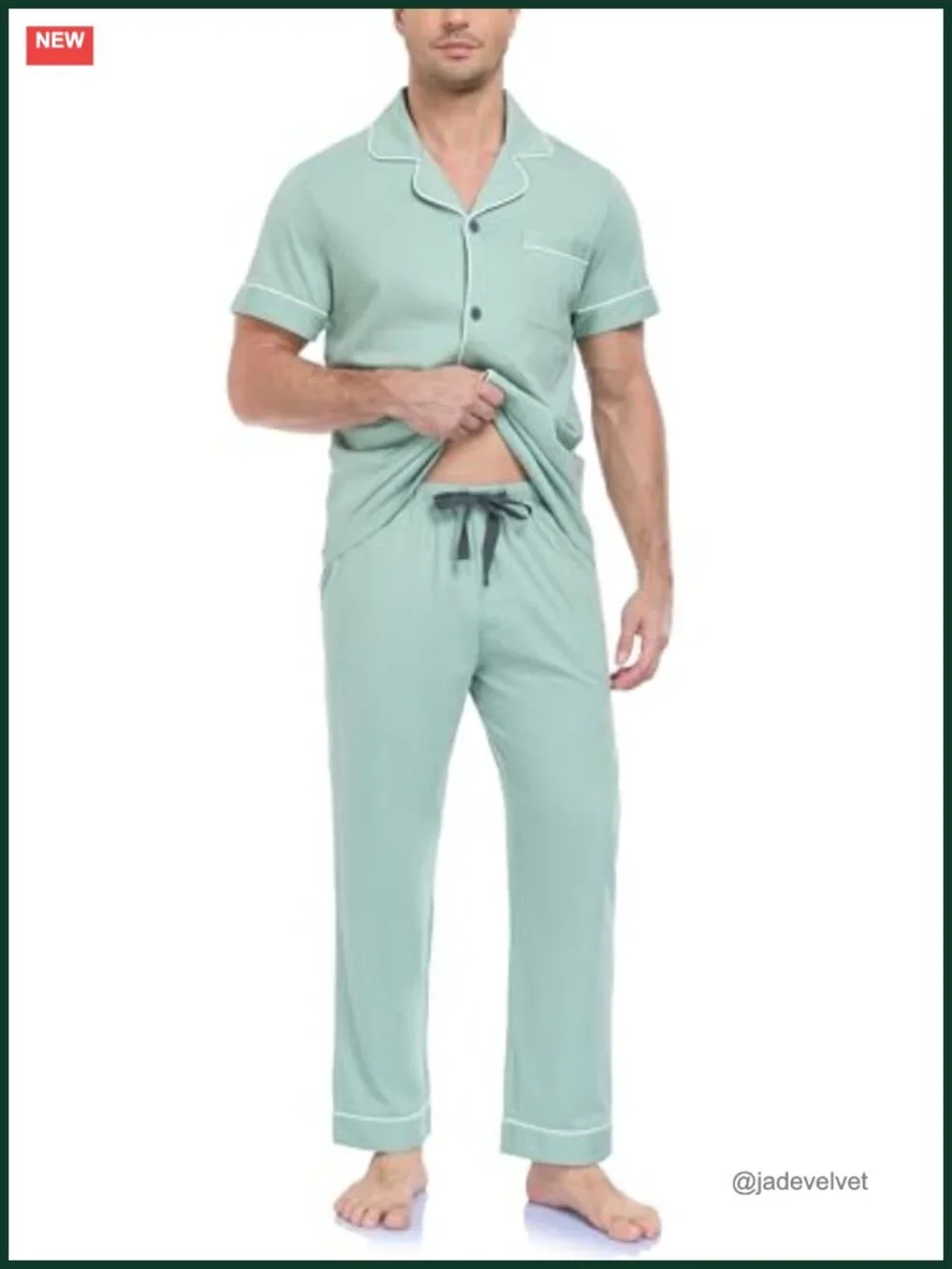 100% Cotton Men's Pajama Set Short Sleeve Button Down Top with Long Pants